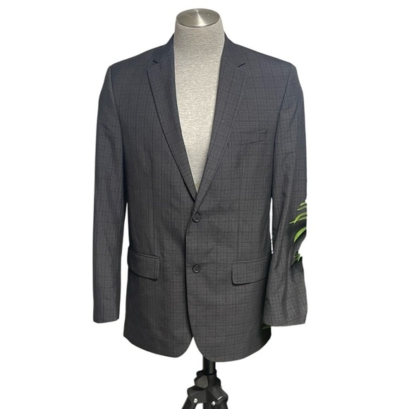 Alfani Macys Slim Fit Charcoal Plaid Classic Blazer Jacket Mens 42L